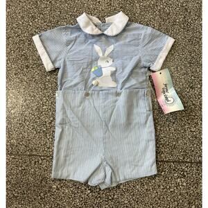 Vintage Toddler Boys Easter Bunny 2 Piece Outfit Blue Jayne Copeland NWT 4T